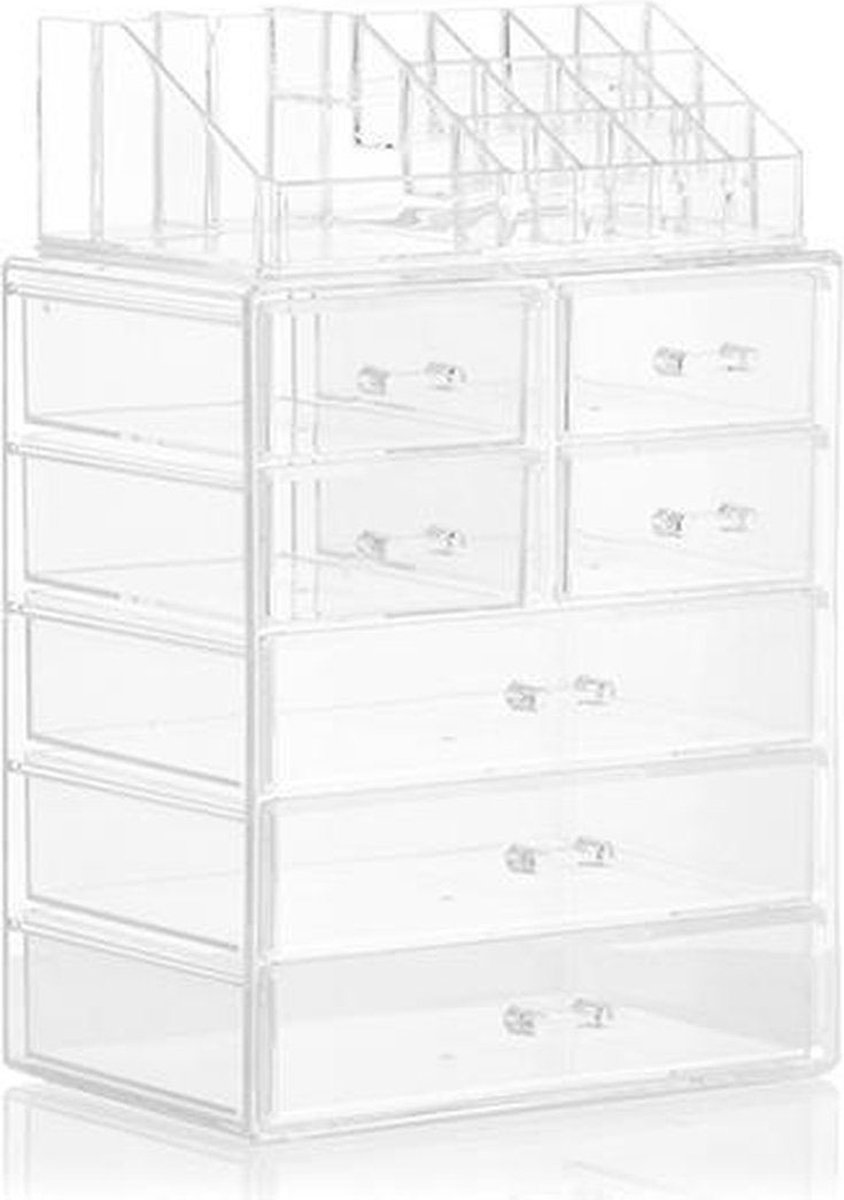 JJZGPP Lot De 3 Organisateurs Maquillage Acrylique Transparent - Rangement Cosmétiques Avec 4 Œufs De Beauté Pour Coiffeuse Et Tiroirs