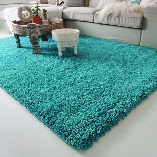 Hoogpolig vloerkleed shaggy Royal 5cm hoogte - turquoise 80x150 cm