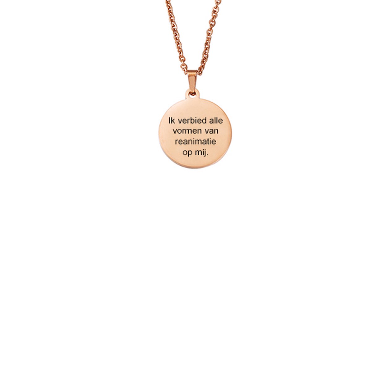 Gegraveerde Niet Reanimeren Ketting - Niet Reanimeren Penning - Do Not Resuscitate - Gegraveerd - Cirkel - Roestvrij Staal - RVS - Verstelbaar - Rosé Goudkleurig