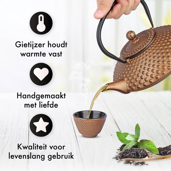 Tealøv Arare THEIERE EN FONTE 1,1 LITRE | Théière en Fonte avec Infuseur |  Entièrement émaillée de l'intérieur | Prépare Une Tasse de Thé Parfaite 