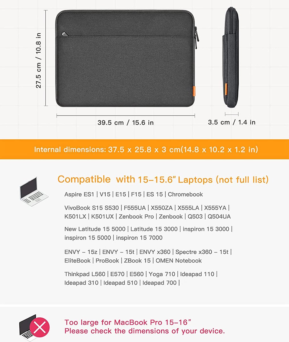TECOOL 15,6 Inch Laptoptas Hoes Sleeve voor 15-15,6 HP Dell Lenovo Thinkpad Ideapad Acer ASUS Chromebook Samsung Notebook, Waterafstotend Beschermhoes 15, Donkerblauw