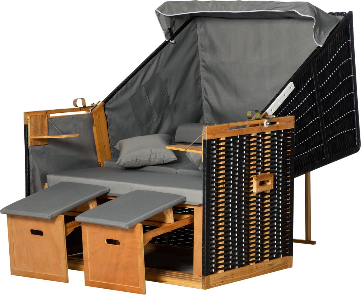 Outsunny Strandstoel dubbele ligstoel met beschermhoes voor bekerhouders PE rotan 867-058