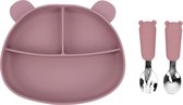 Assiette enfant forme ours rose avec Couverts - Assiette Bébé avec ventouse - Vaisselle Vaisselle pour enfants