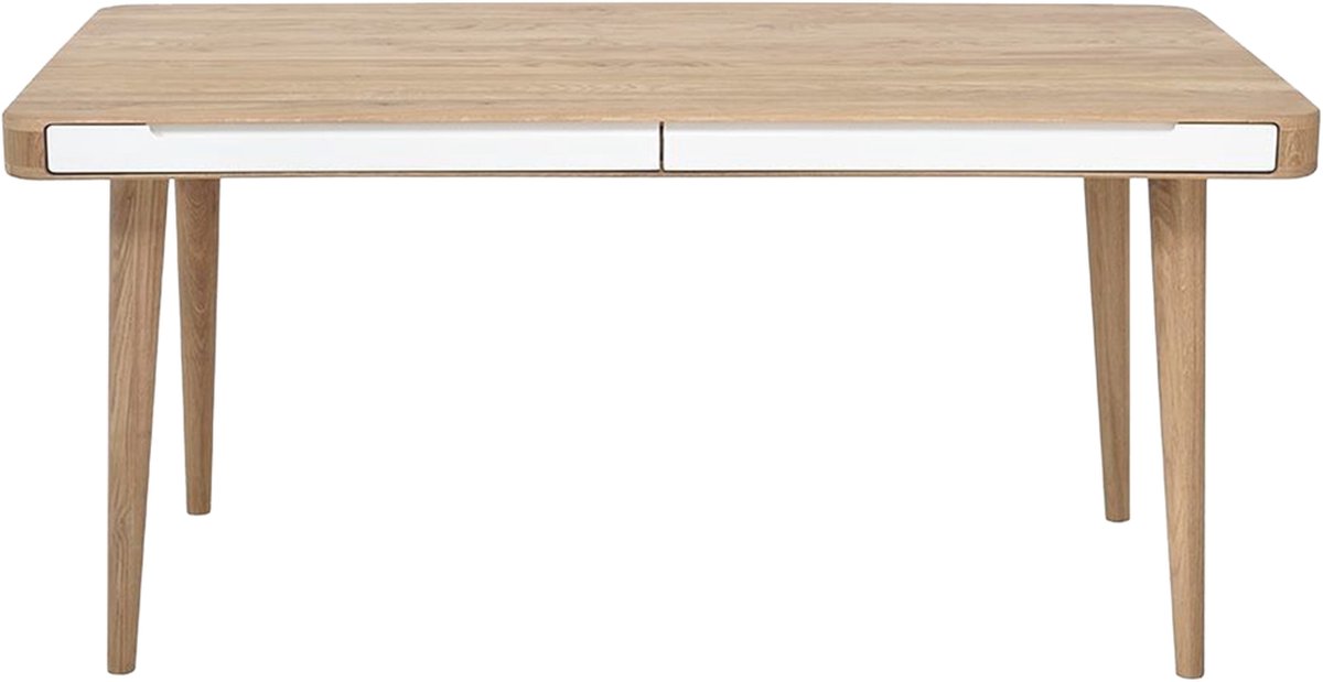 Gazzda Ena Table Eikenhouten Eettafel Whitewash - met Witte Lades - Eetkamertafel - Scandinavisch - Retro - Design - 160 x 90 cm