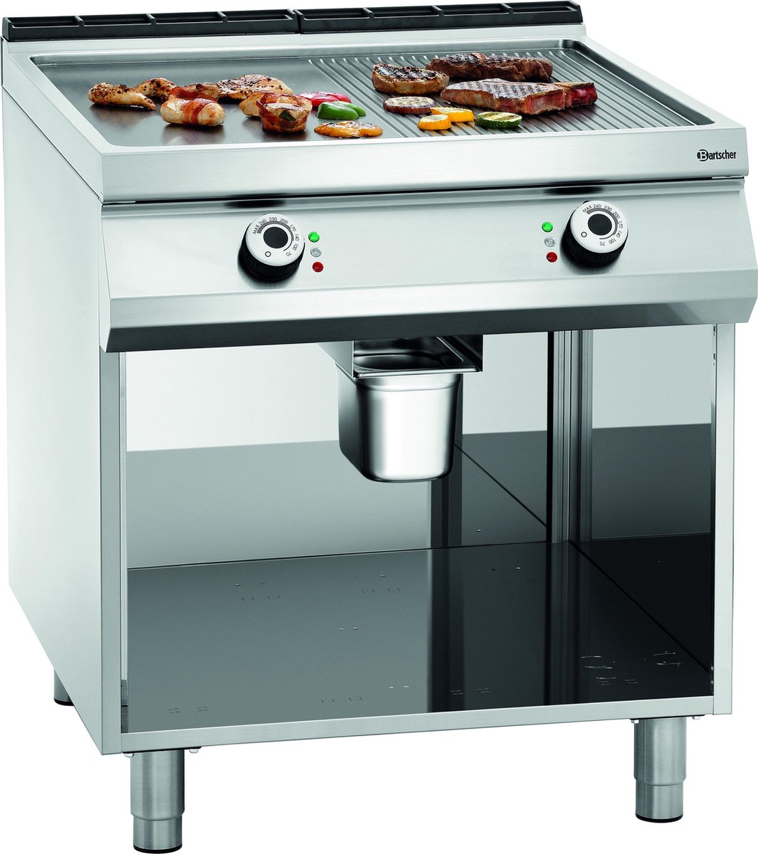 Bartscher Bakplaat Serie 900 - 1/2 Geribbeld – 1/2 Glad - 400V - 15 kW - 800x900x900mm