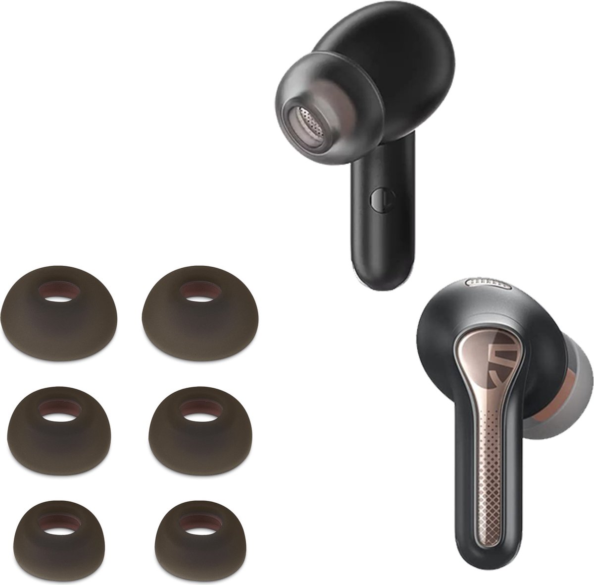 kwmobile 6x cover voor in-ear oortjes voor SoundPeats Capsule 3 Pro - Vervangende oordopjes van siliconen in zwart - 3 maten