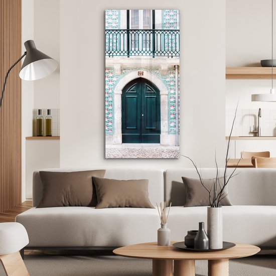 MuchoWow® Peinture sur verre 60x120 cm - Peinture acrylique sur verre - Porte - Bois - Vert - Maison - Photo sur verre - Peintures