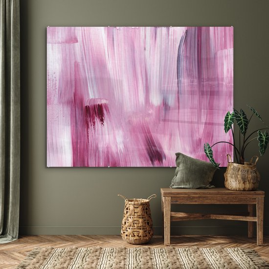 MuchoWow® Glasschilderij 160x120 cm - Schilderij acrylglas - Kleuren - Verf - Schilderij - Roze - Foto op glas - Schilderijen