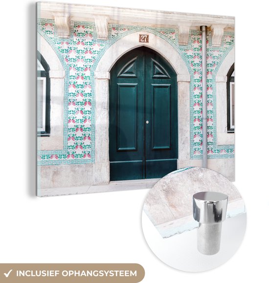 MuchoWow® Peinture sur verre 120x90 cm - Peinture sur verre acrylique - Porte - Bois - Vert - Maison - Photo sur verre - Peintures