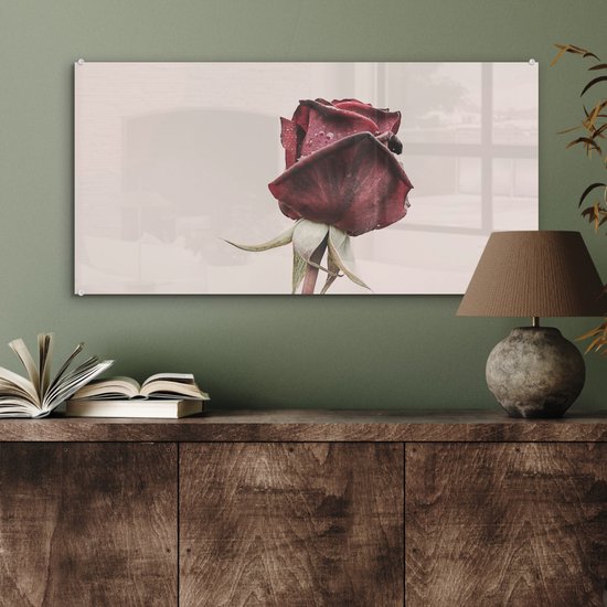 MuchoWow® Peinture sur verre 80x40 cm - Peinture sur verre acrylique - Fleurs - Rouge - Roses - Vert - Photo sur verre - Peintures