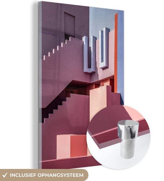 MuchoWow® Glasschilderij 40x60 cm - Schilderij acrylglas - Architectuur - Kleuren - Pastel - Huis - Foto op glas - Schilderijen