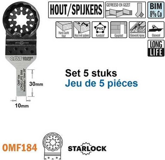 CMT - Lame de scie multi-outils pour bois avec clous, 10mm - Lame de scie - Scies - Bois - 5 Pièce(s)