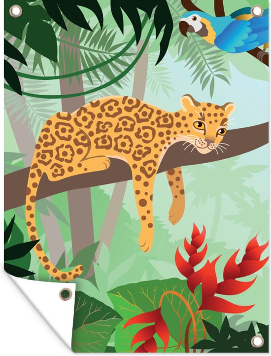 Tuinschilderij Jungle dieren - Toekan - Jongens - Meiden - Luipaard - 60x80 cm - Tuinposter - Tuindoek - Buitenposter