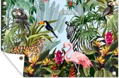 Tuindecoratie Jungle - Natuur - Jongens - Meisjes - Kinderen - Zebra - Flamingo - 60x40 cm - Tuinposter - Tuindoek - Buitenposter