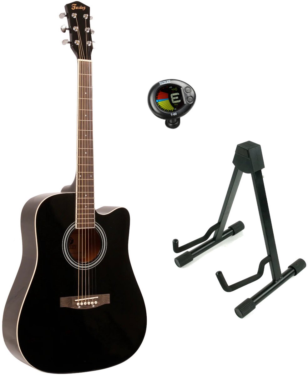 Fazley W40-BK akoestische western gitaar zwart + statief + stemapparaat