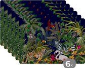 Placemat - Placemats kunststof - Jungle dieren - Natuur - Jongens - Meisjes - Flamingo - Zebra - 45x30 cm - 6 stuks - Hittebestendig - Anti-Slip - Onderlegger - Afneembaar