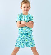Little Label Pyjama Jongens Maat 110-116/6Y - blauw, aqua - aapjes - Shortama - Zachte BIO Katoen