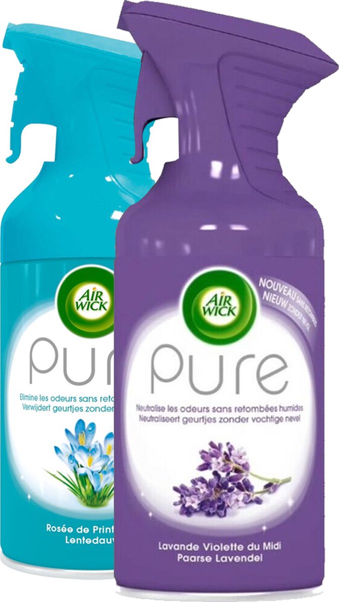 Air Wick - Air Wick Luchtverfrisser Spray - Pure Lentedauw & Pure Paarse Lavendel 250ml x 2 - Voordeelverpakking