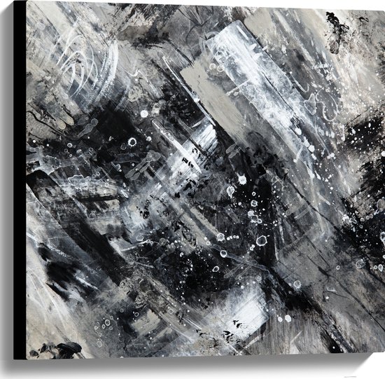 Canvas - Abstracte Verfmix van Zwart en Wit Tinten - 60x60 cm Foto op Canvas Schilderij (Wanddecoratie op Canvas)