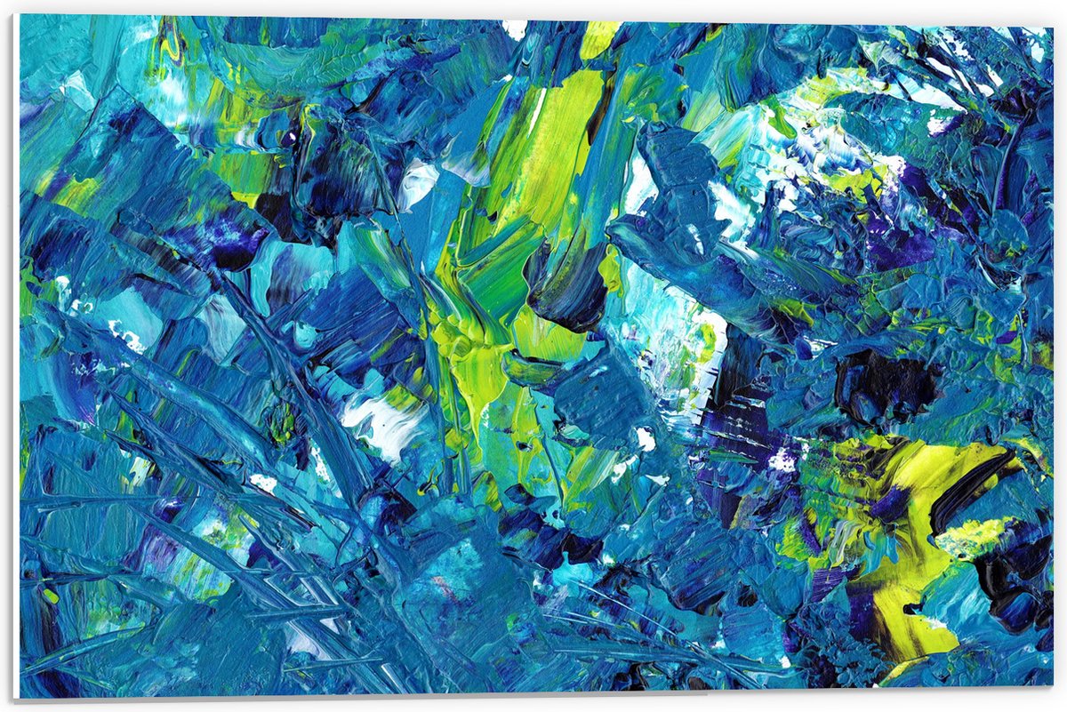 PVC Schuimplaat - Gemixte Verf in Blauwe en Groene Kleuren - 60x40 cm Foto op PVC Schuimplaat (Met Ophangsysteem)