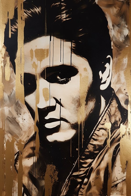 Elvis Presley Poster Goud - Elvis Art - Elvis Poster - Muziekposter - Hoge Kwaliteit - Portret - 61x91cm - Geschikt om in te lijsten