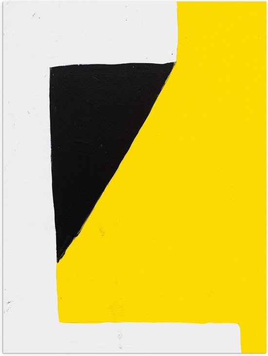 Poster Glanzend – Geometrische Vakken in Zwart, Wit en Geel - 75x100 cm Foto op Posterpapier met Glanzende Afwerking