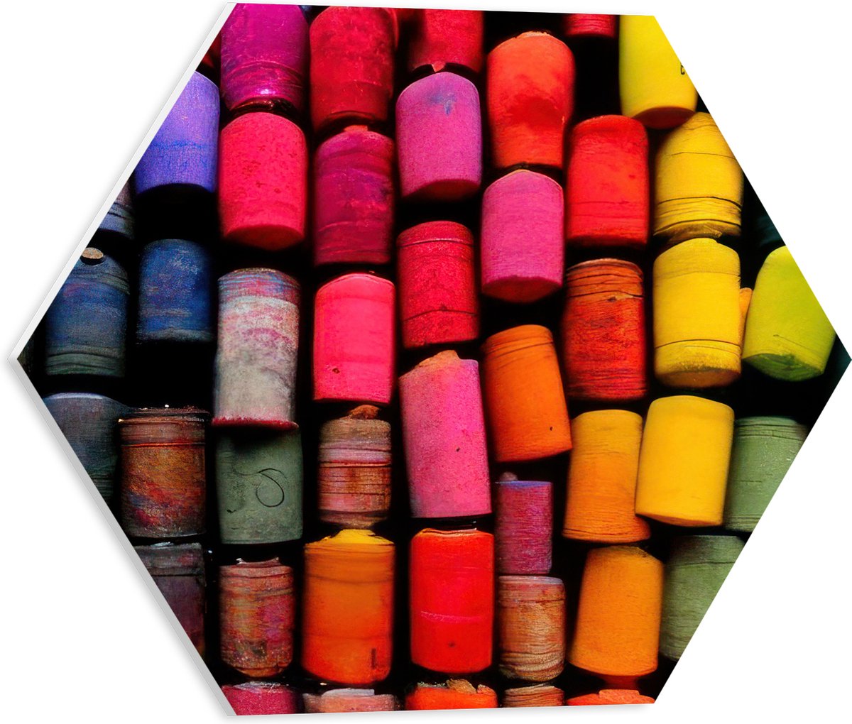 PVC Schuimplaat Hexagon - Verschillende Kleuren met Verf Bespoten Blikken - 40x34.8 cm Foto op Hexagon (Met Ophangsysteem)