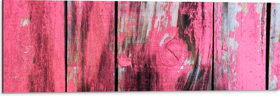 Dibond - Roze Geverfde Schutting - 90x30 cm Foto op Aluminium (Met Ophangsysteem)