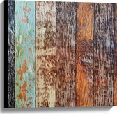 Canvas - Houten Planken op een Rijtje met Verschillende Kleuren - 60x60 cm Foto op Canvas Schilderij (Wanddecoratie op Canvas)