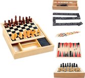 Borvat® | 4-in-1 Houten Spellendoos | Bordspel Set | Backgammon | Mikado | Domino | Schaken | | 17x17x3cm