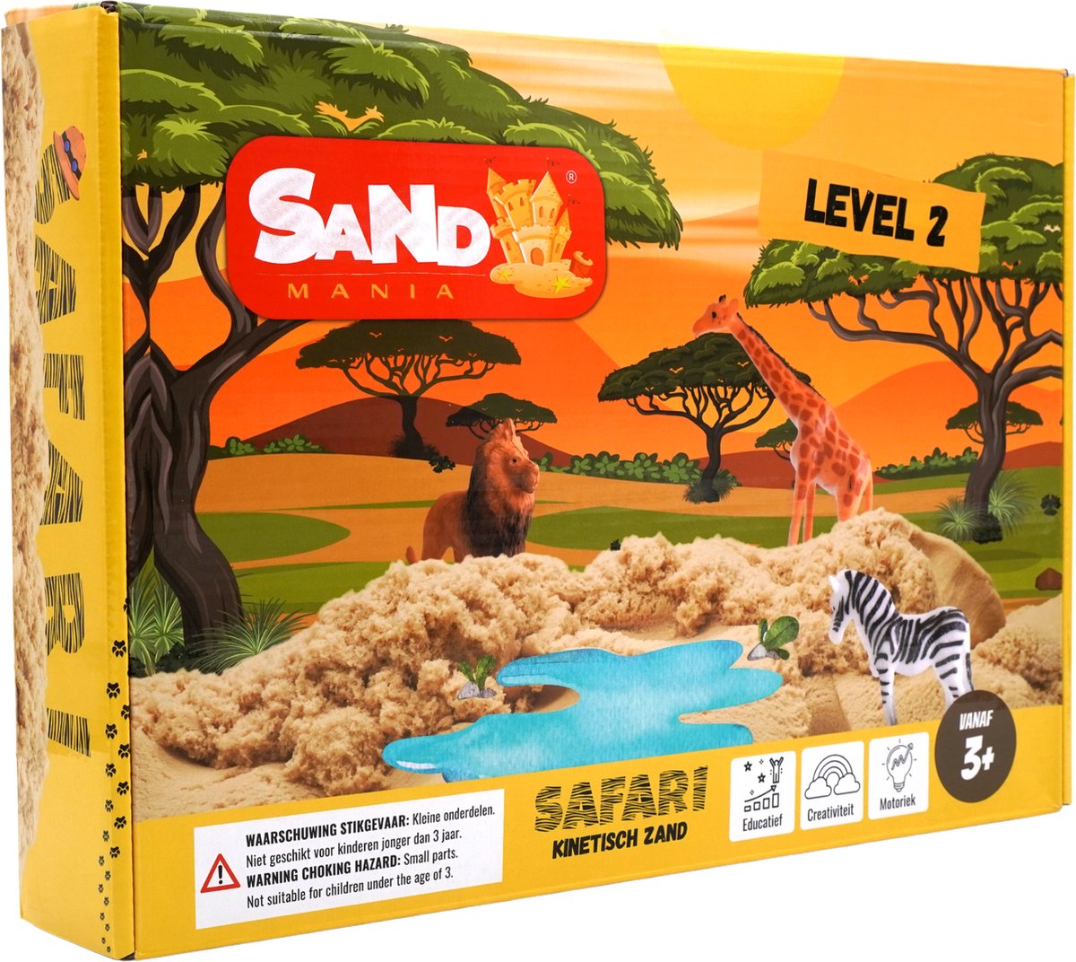 Sand mania® - Kinetisch zand - Safari level 2 box - 1,5 kg bruin magisch zand - Speelzand met zandbak - Magic sand - Montessori speelgoed