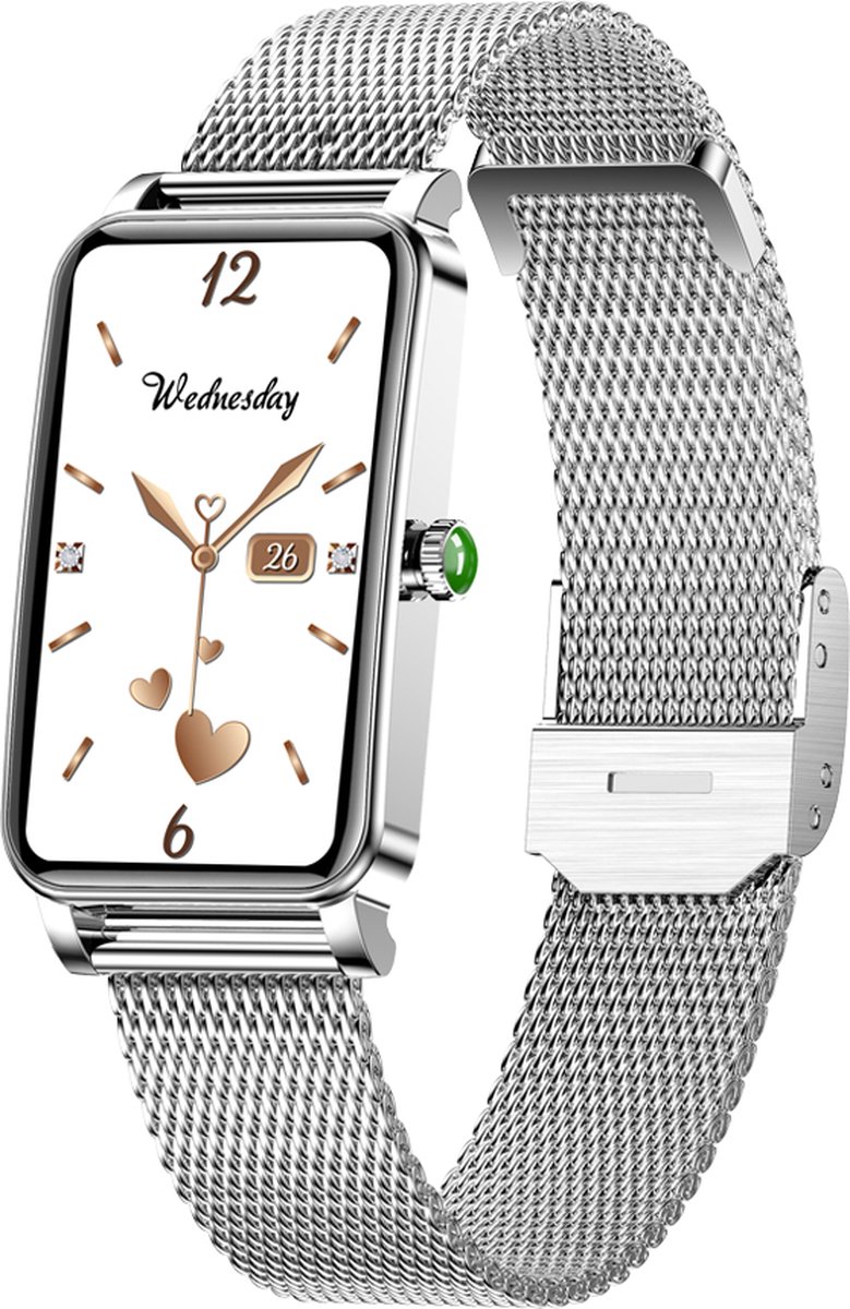 DrPhone Ai Hydro2 Smartwatch Dames – Slim Horloge met Hartslag-, Bloeddruk- & Zuurstofmeting – Menstruatie- & Slaapmonitor, Stappenteller & 12 Sportmodi – Zilver