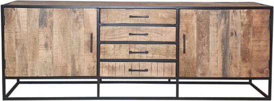 Dressoir Mangohout - Dressoir Milan - Zwart dressoir 210 cm