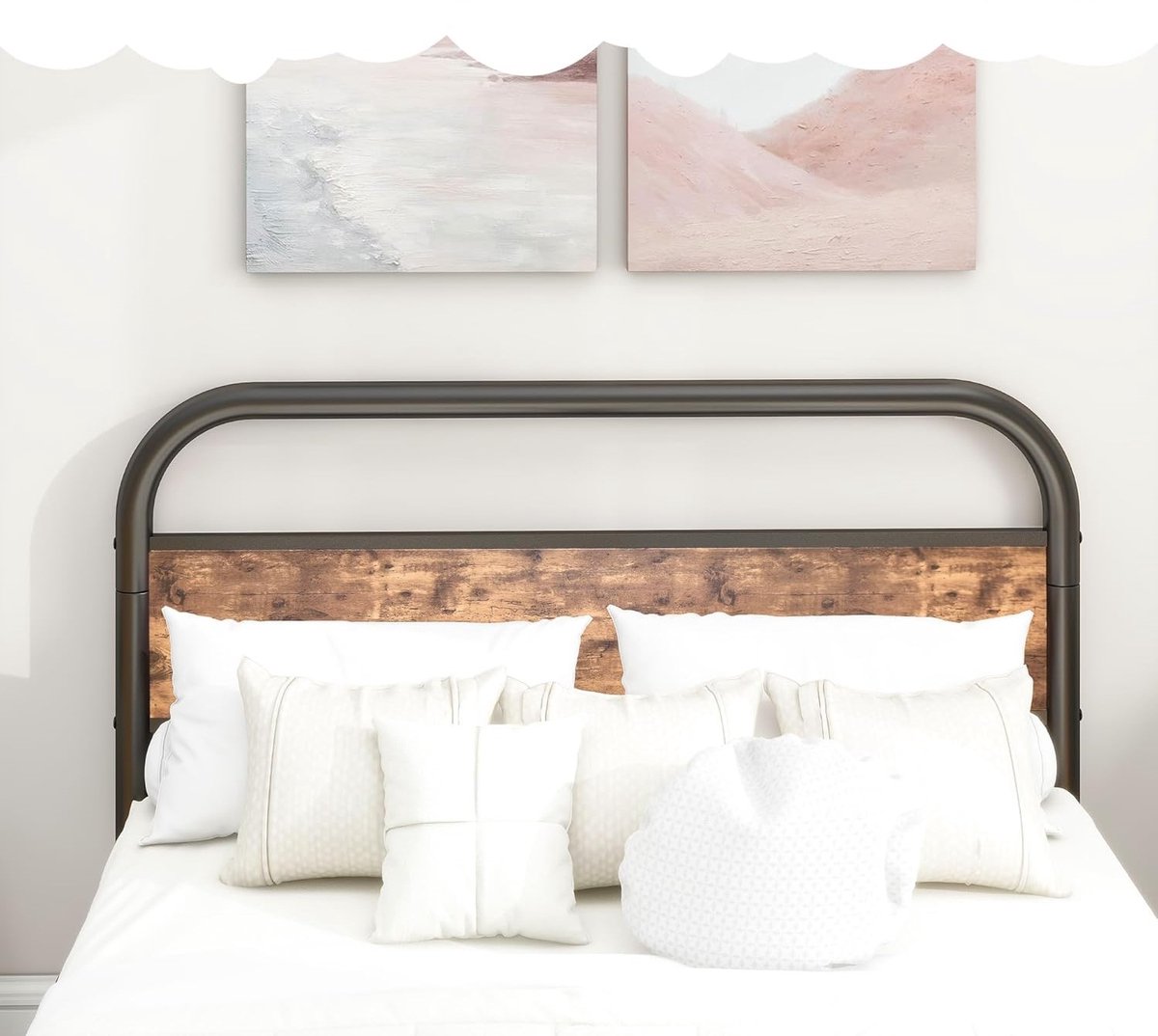 Houten & Metalen Tweepersoonsbed 120x200 cm – Stabiel Jeugdbed of Logeerbed met Hoofdeinde en Lattenbodem, Vintage Design, Onderbed Opbergruimte 27 cm, Bruin