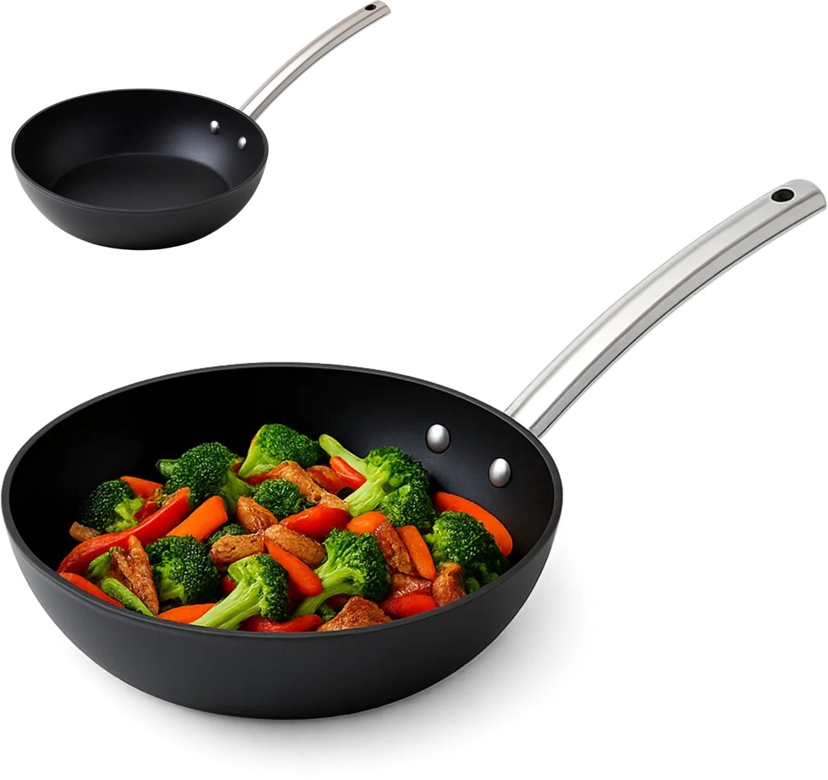 Lomera Wokpan Inductie - Wok Pan - Wokken - Gesmeed Aluminium - Titanium Coating - Professionele Horeca Handgreep - Roestvrijstaal - Turbo-Inductie - Geschikt Voor Alle Warmtebronnen