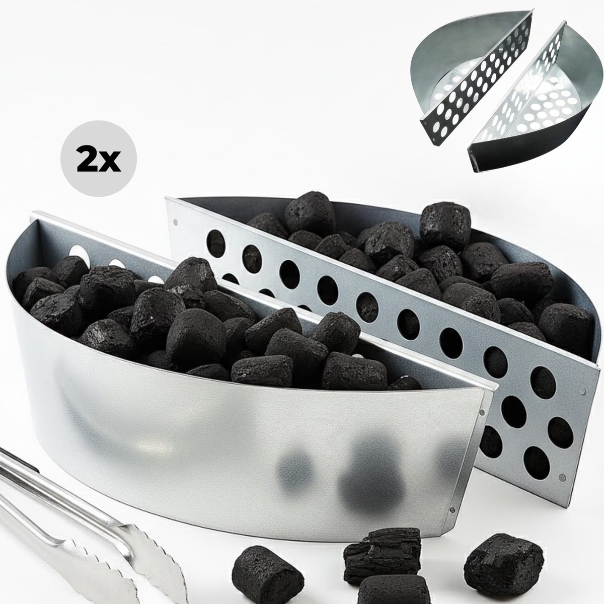 Lomera Brikettenhouder - Set van 2 - Houtskoolhouder - Indirect Barbecuen - BBQ Accessoires - Voor Houtskool en Briketten - Geschikt voor BBQ's - Ventilatie - Briketten Houder BBQ Gereedschap