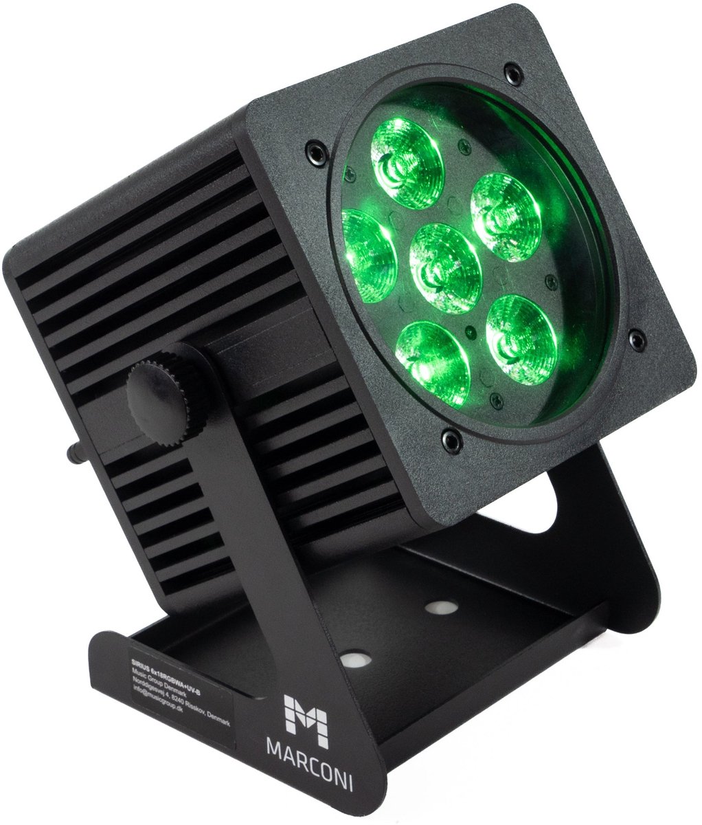 Marconi SIRIUS 6x18W RGBWA+UV IP65 Batterij Uplight - Draadloze Podiumlamp - RGBWA UV LED - 6x18 Watt - IP65 Spatwaterdicht - Tot 15 Uur Werktijd