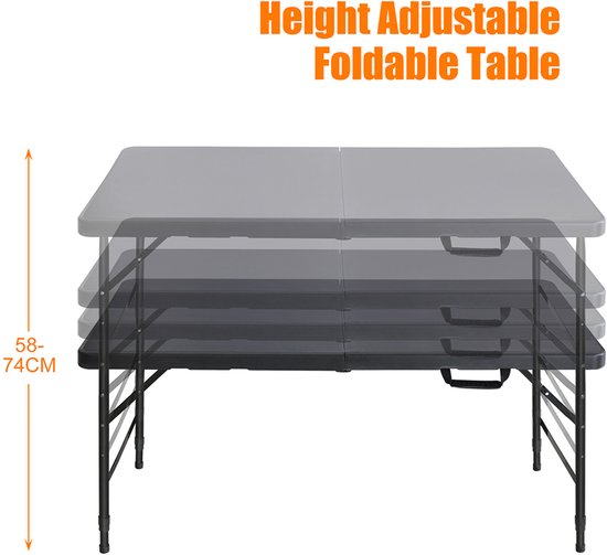 BLACKCOLORS - Klaptafel - 125 cm - Robuust en Draagbaar - Met Handvat - Hoogte Verstelbaar - Multifunctioneel - Voor Binnen en Buiten - Draagvermogen 135 kg - Zwart van Merkloos — afbeelding 3