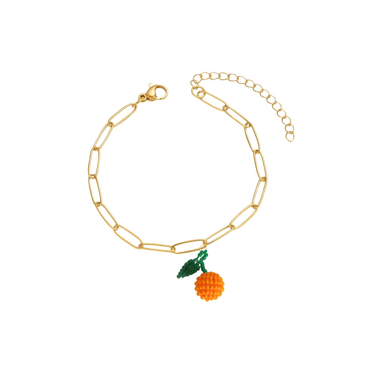 Planet Pink - Armband met fruitbedeltje sinaasappel goud - Stainless Steel - Roestvrij Staal rvs - Waterproof