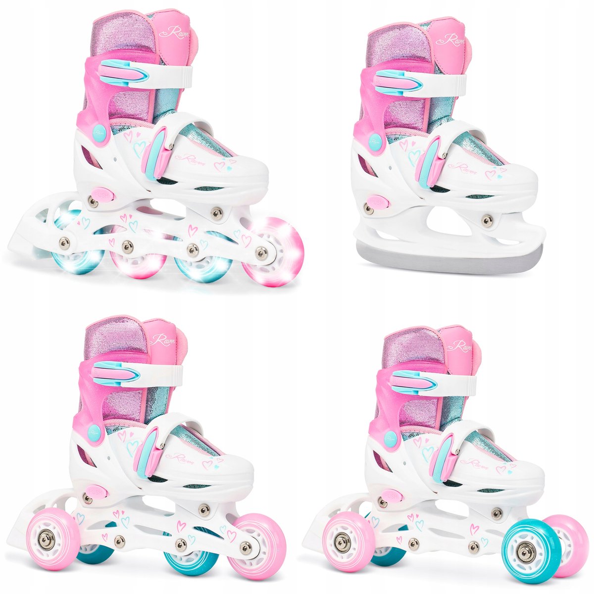 Raven Loret Glitter 4-in-1 schaatsen/rolschaatsen Blauw
