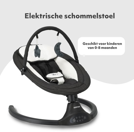 Deryan Baby Elektrische Wipstoel - Schommelstoel - Bluetoothfunctie,Speaker en Afstandsbediening - Zwart — afbeelding 3