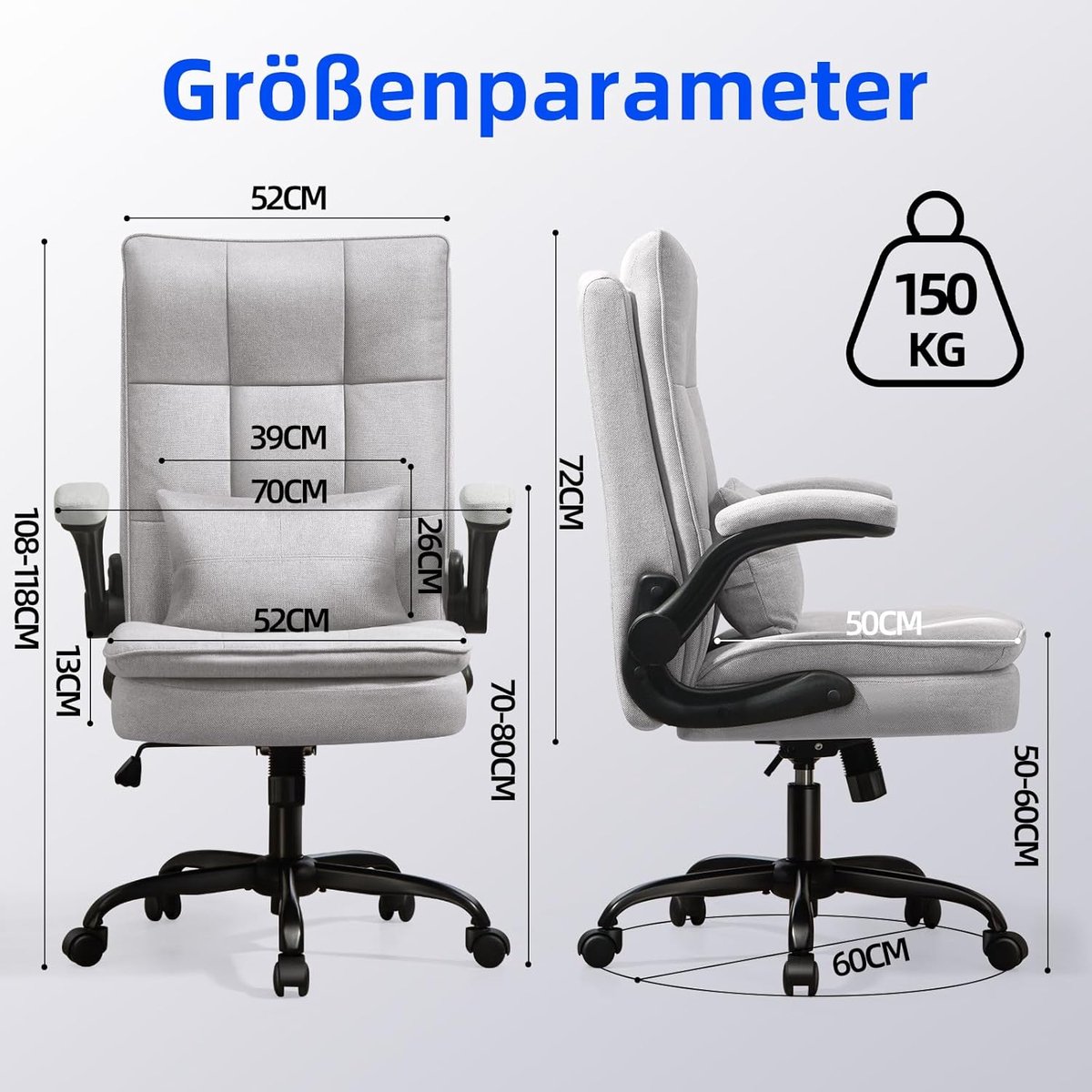 AeroMax Ergonomische Bureaustoel – Testwinnaar – Ademende Stof & Hoge Rugleuning – In Hoogte Verstelbaar & Schommelfunctie – Draaibaar met Wielen – 150 kg Draagkracht – PC- en Directiestoel – Grijs – Altameubel