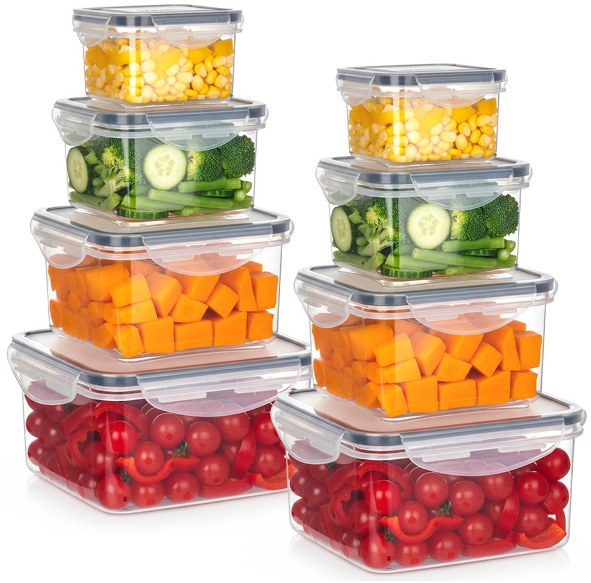 Voedselcontainers met Deksel en Pakking 8 stuks - Vershoudbakjes - Diepvriesbakjes - Vershouden - Bakjes