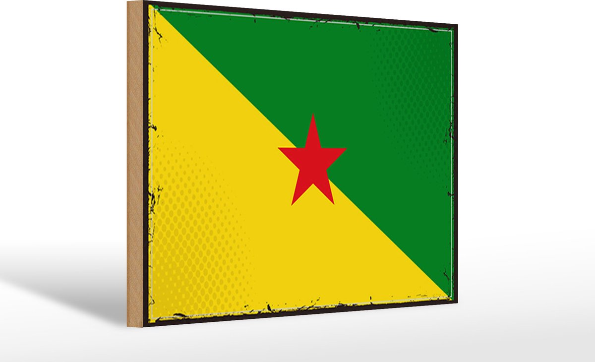 Holzschild Flagge Französisch-Guayanas 30x20cm Retro Flag