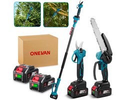 ONEVAN Kettingzaag + Snoeischaar Telescopische steel - Accu Hoogsnoeier - 8