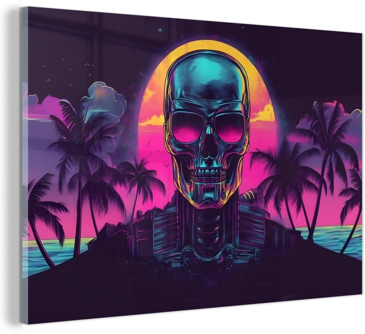 Unyqoos Esthetisch wanddecoratie met palmen en zonsondergang voor elke kamer paars