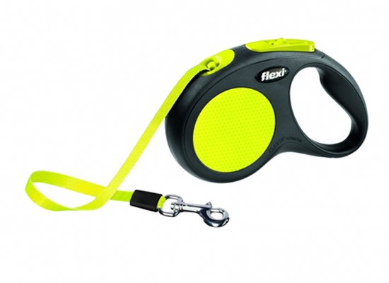 Flexi Classic Cord hondenriem, zwart met neon gele riem en handgreep.
