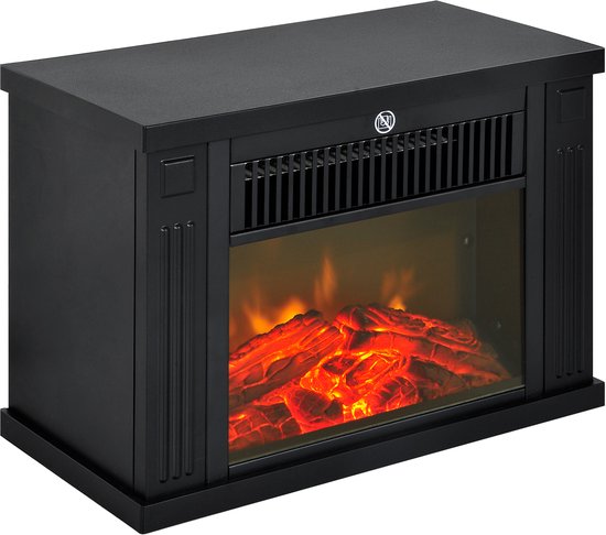 HOMCOM Elektrische open haard met vlammeneffect, kaminoven, retro-stijl, thermostaat, 750-1500 W, oververhittingsbeveiliging, zwart