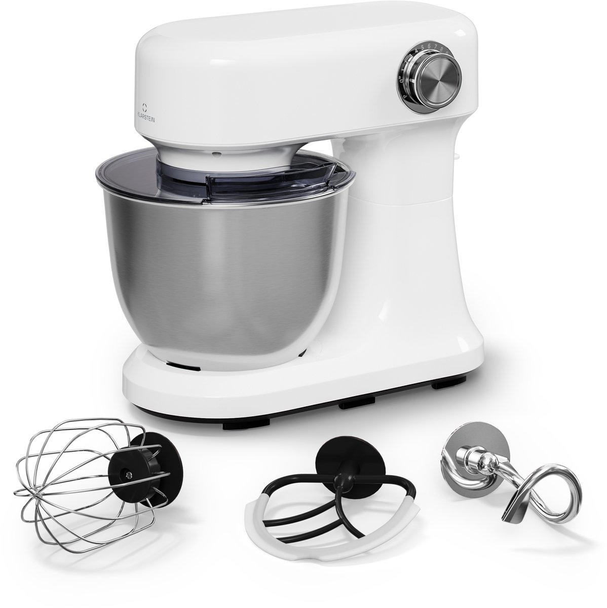 Klarstein Bella Evo 1500W keukenrobot – 5 liter roestvrijstalen kom, 12 snelheden, planetaire mixfunctie, pulsefunctie, deeghaak, klopper en garde, keukenrobot voor bakken, wit