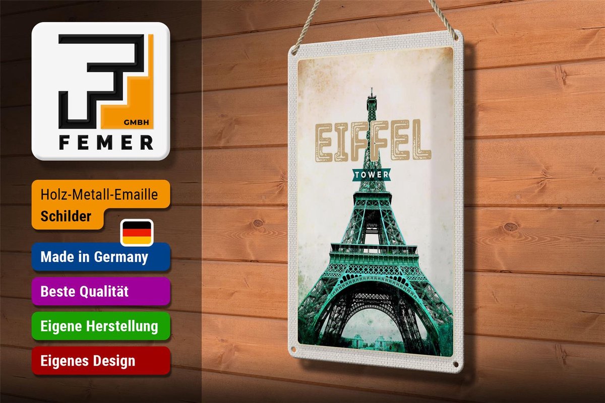 Blechschild Reise 20x30cm Eiffel Tower Retro Tourismus